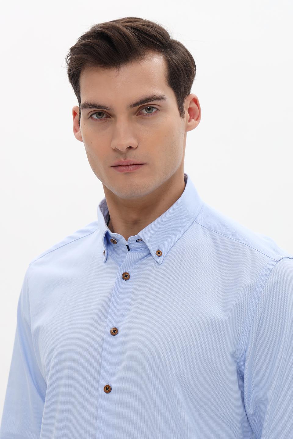 Рубашка Bugatti голубая с длинным рукавом