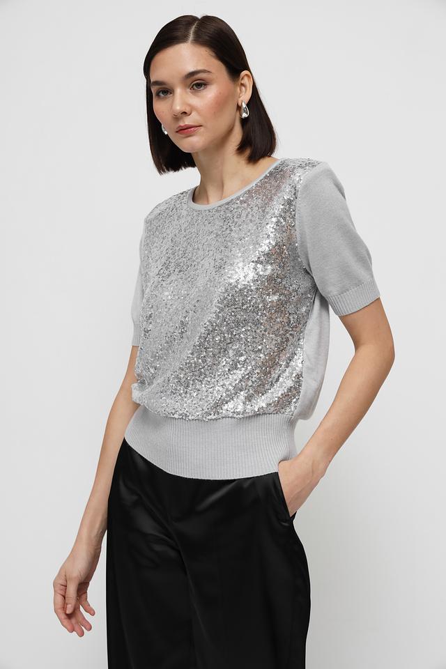 Пуловер Monari с пайетками серый