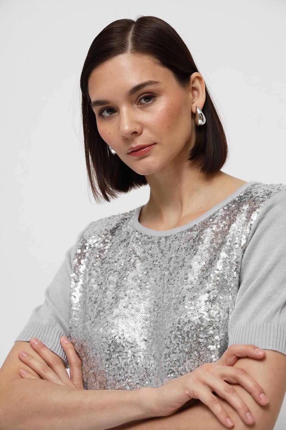 Пуловер Monari с пайетками серый