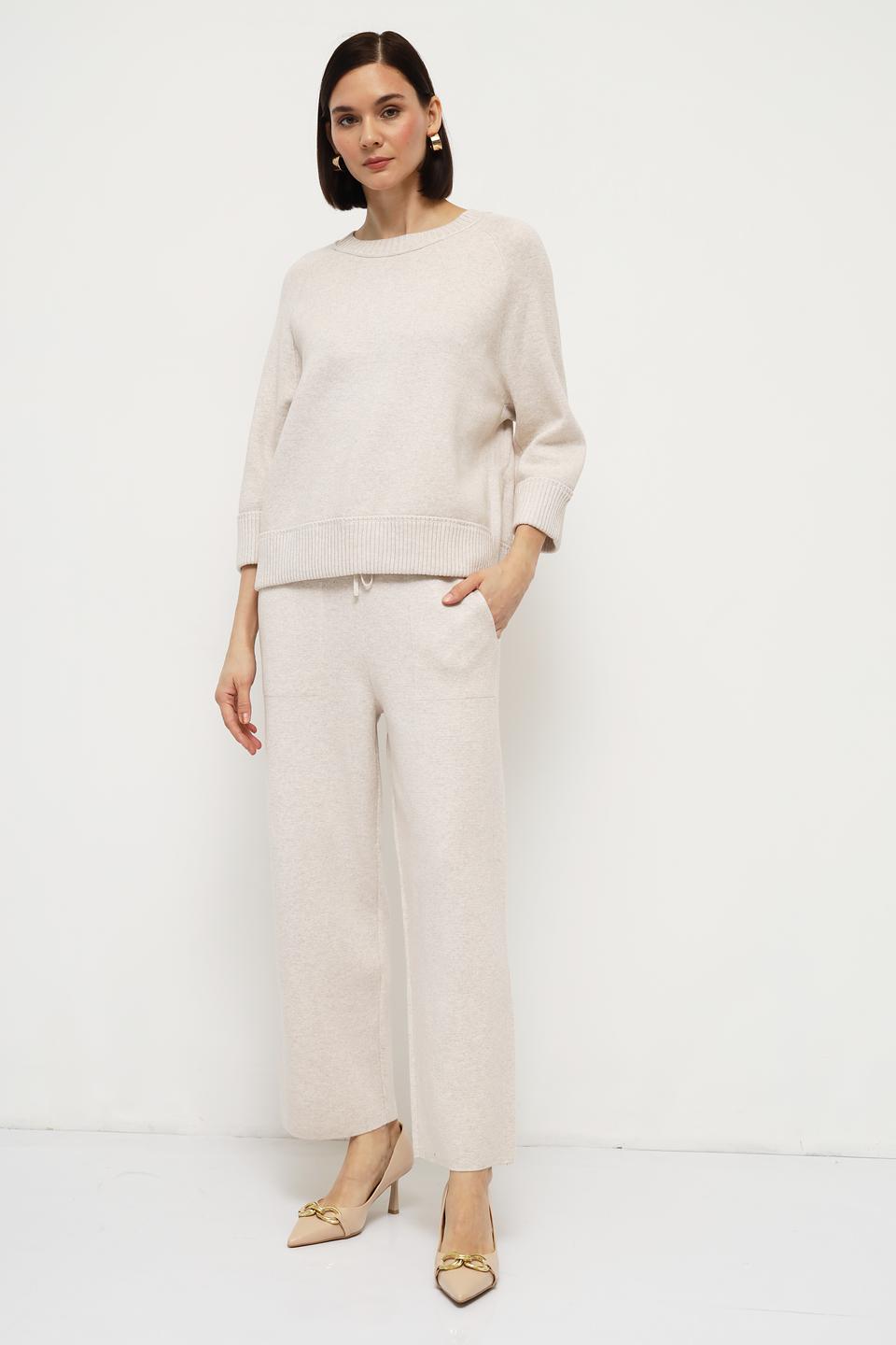 Пуловер Oui бежевый с 3/4 рукавом