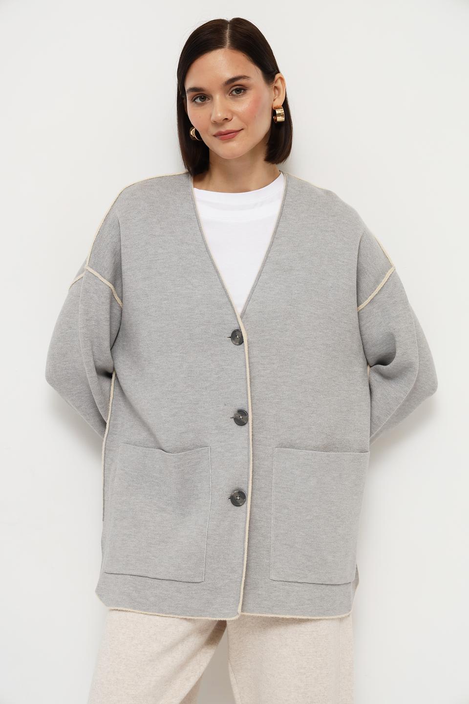 Жакет Oui с контрастной отделкой серый
