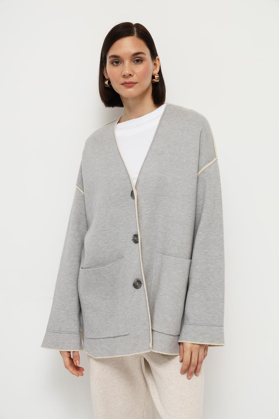 Жакет Oui с контрастной отделкой серый