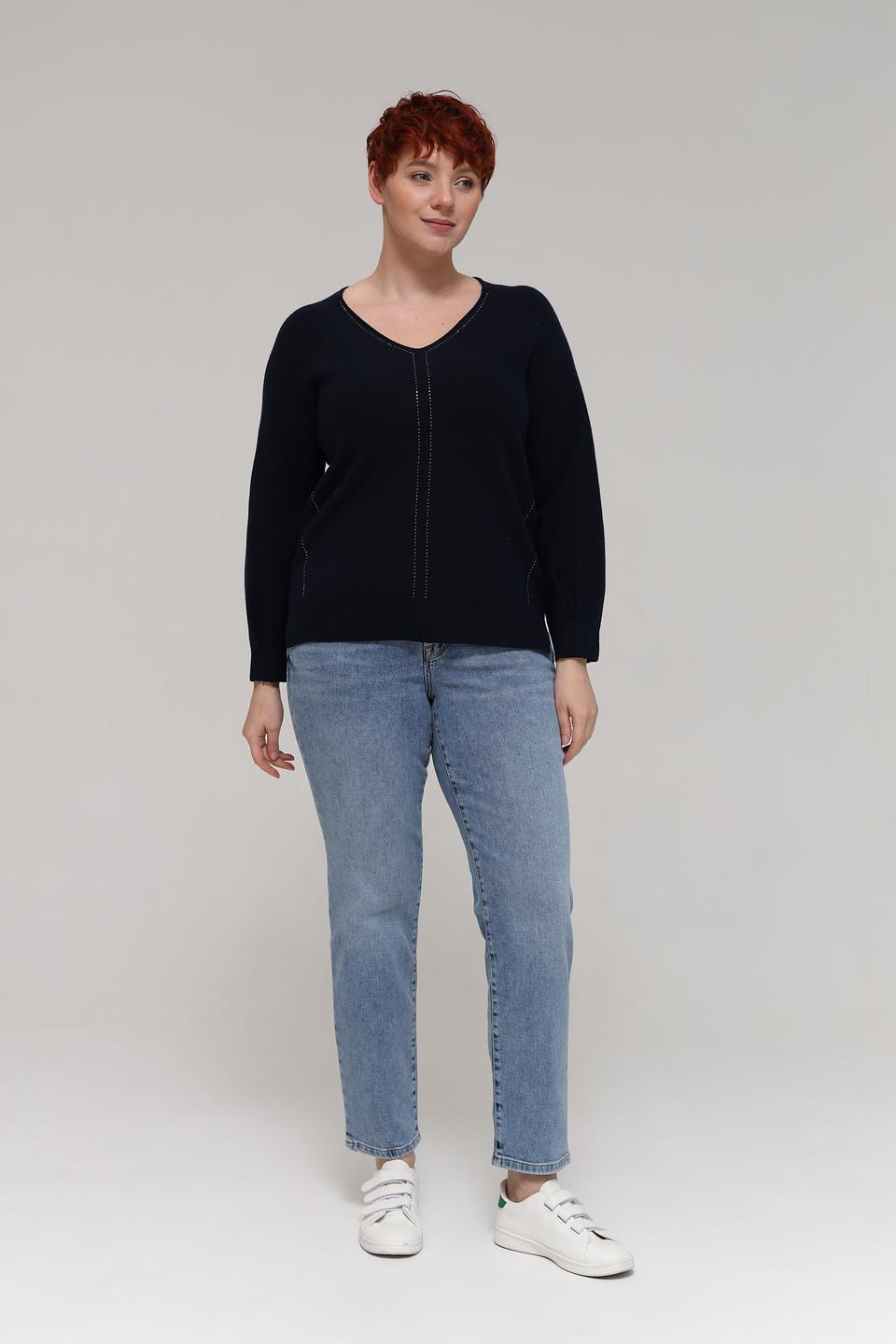 Пуловер Rabe collection тёмно-синий с V-образным вырезом