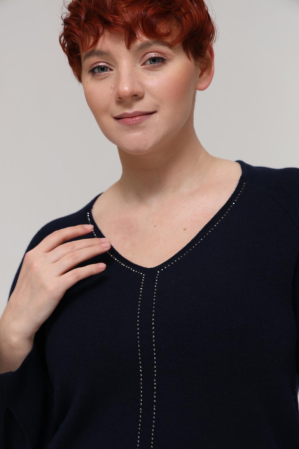 Пуловер Rabe collection тёмно-синий с V-образным вырезом