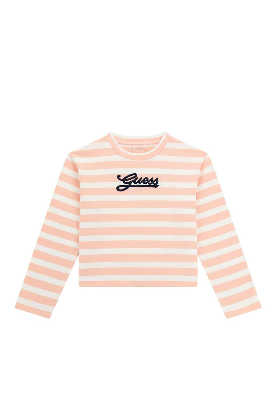 Футболка Guess дев. в полоску персиково-белая