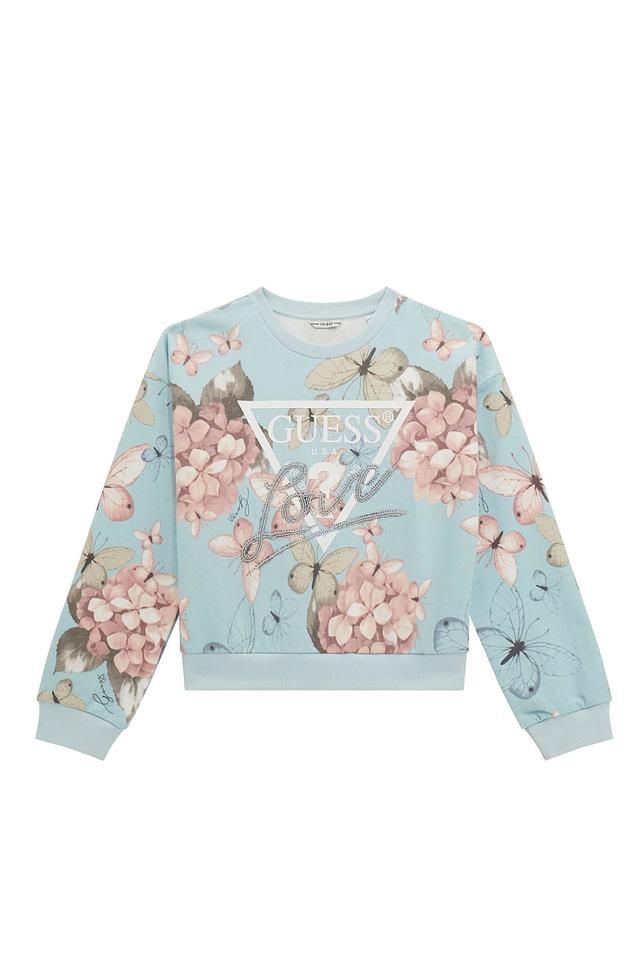 Джемпер Guess с цветами и бабочками голубой
