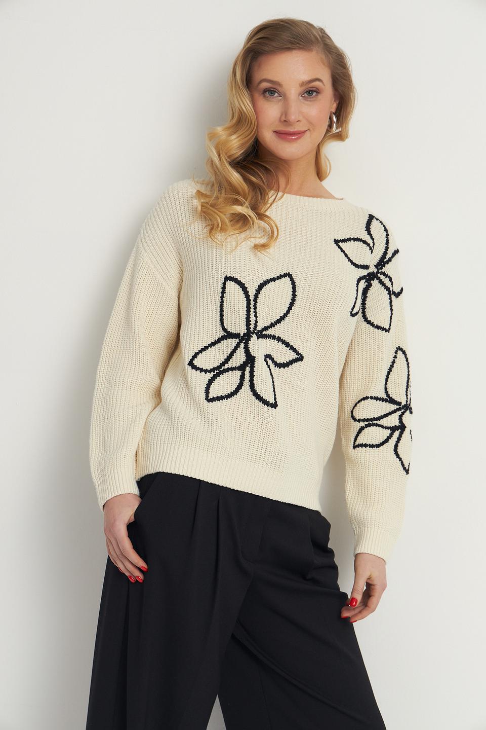 Пуловер Lecomte с цветами кремовый