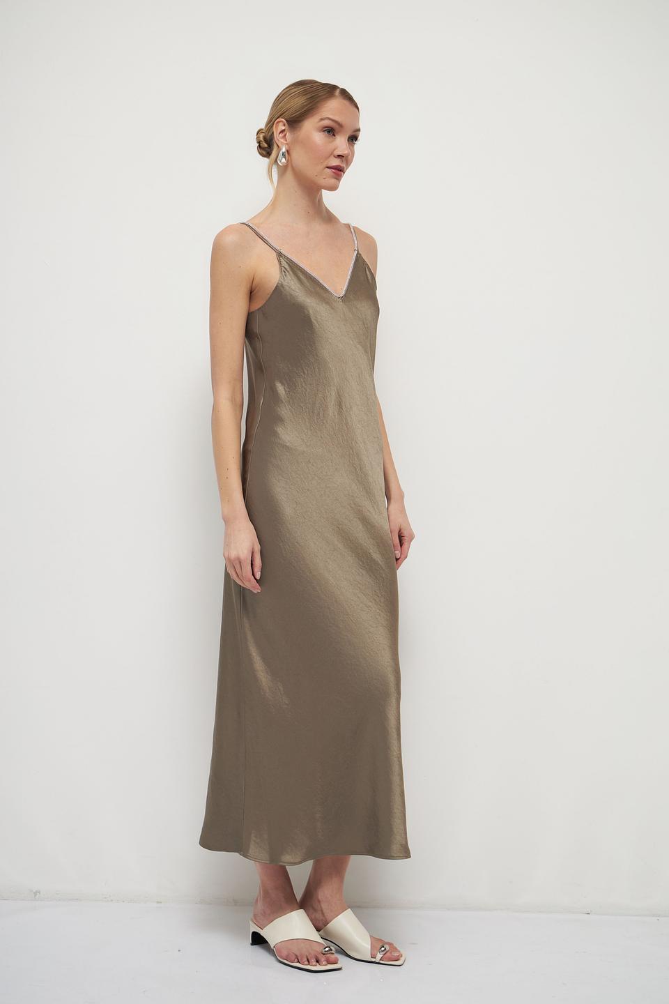 Платье Marc Cain атласное оливковое