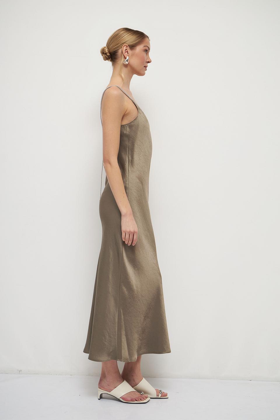 Платье Marc Cain атласное оливковое