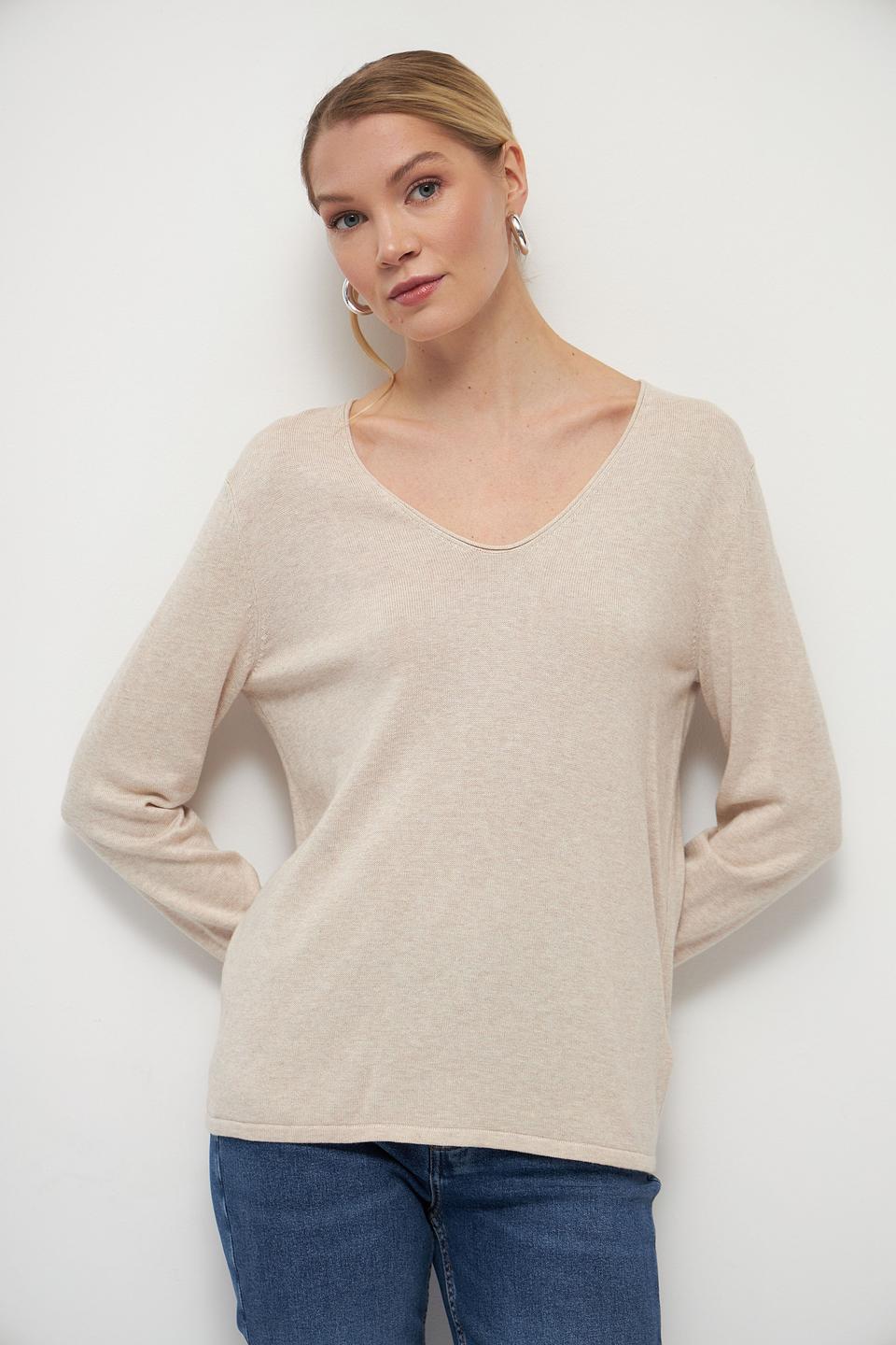 Пуловер Tom Tailor бежевый V-образный вырез