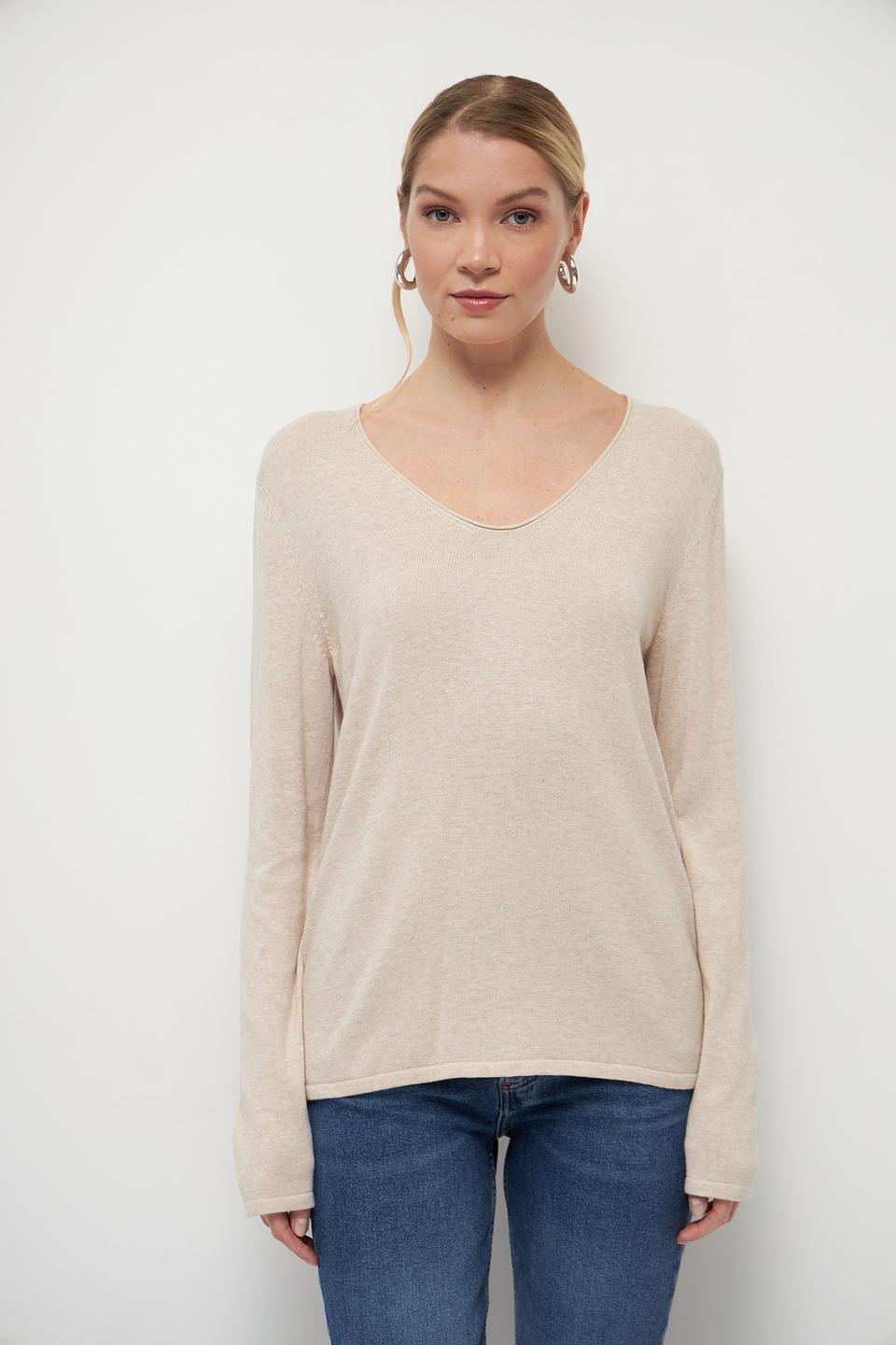 Пуловер Tom Tailor бежевый V-образный вырез