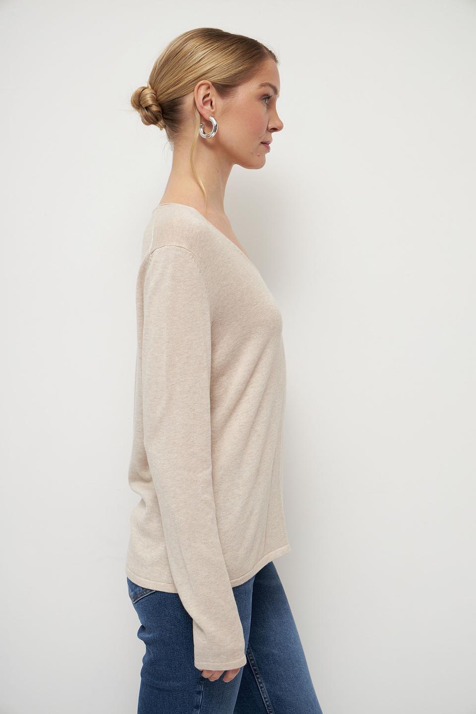 Пуловер Tom Tailor бежевый V-образный вырез