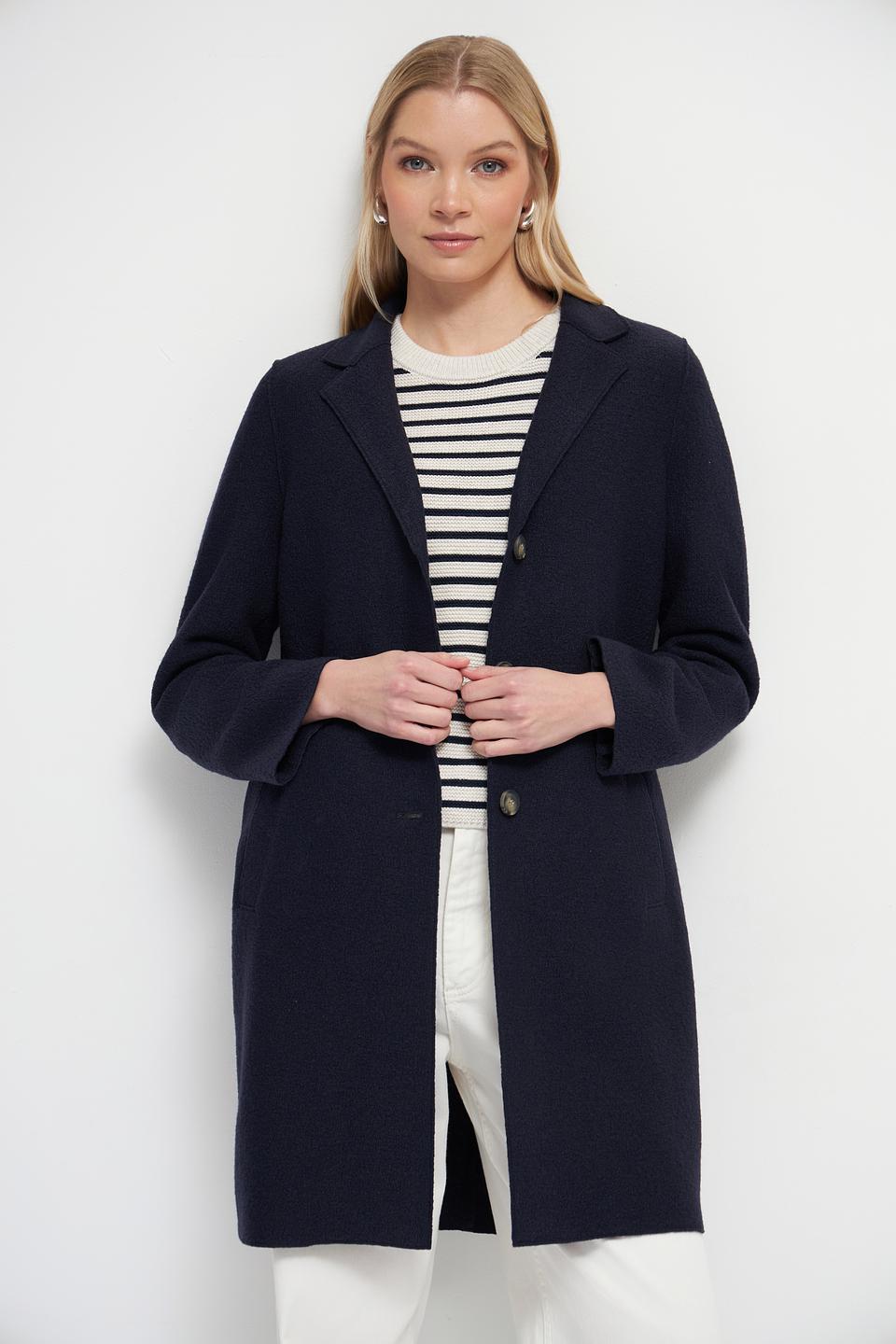 Пальто Oui приталенное тёмно-синее