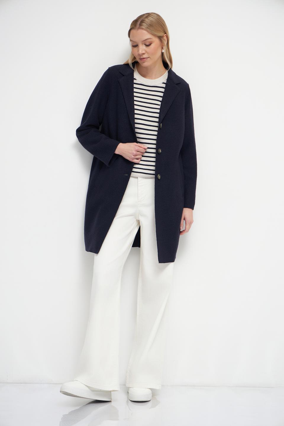 Пальто Oui приталенное тёмно-синее