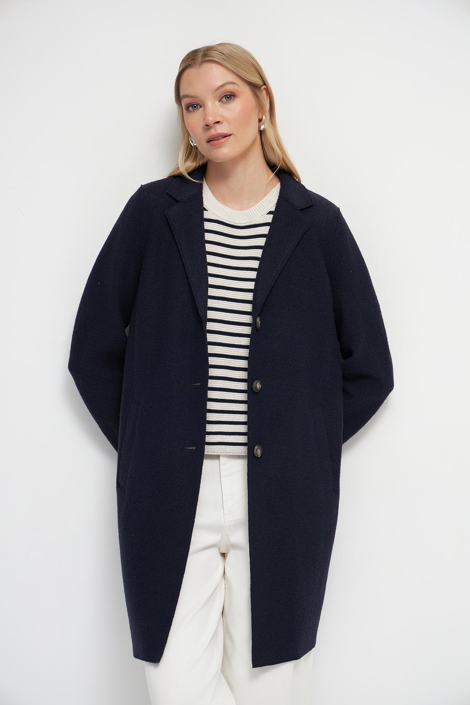Пальто Oui приталенное тёмно-синее