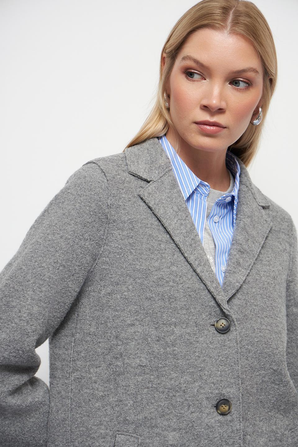Пальто Oui серое шерстяное