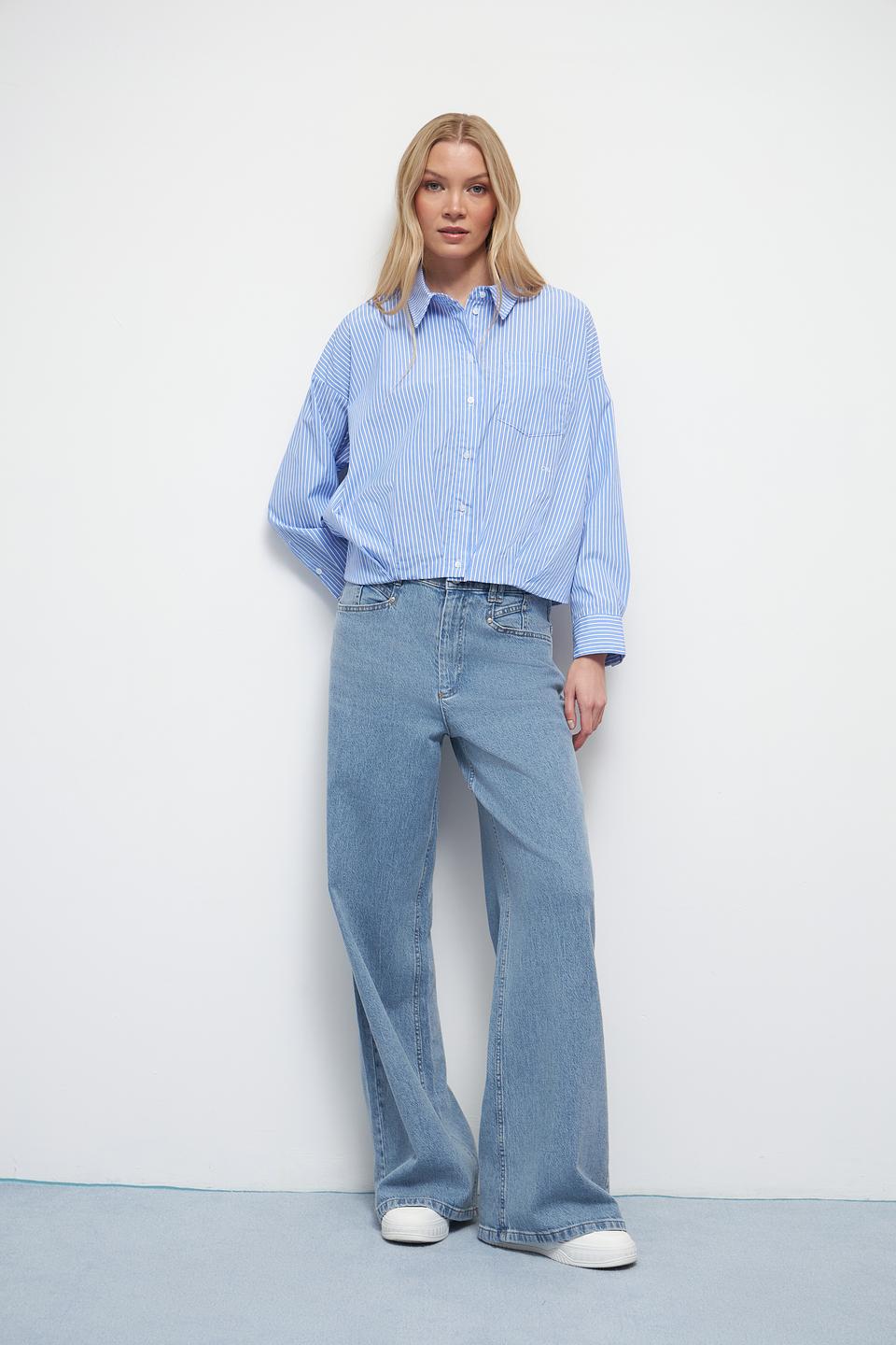 Рубашка Oui в полоску голубую