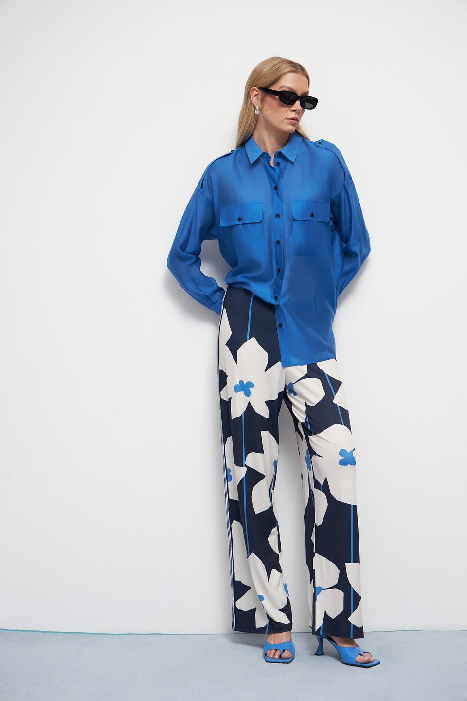 Рубашка Oui длинный рукав синяя