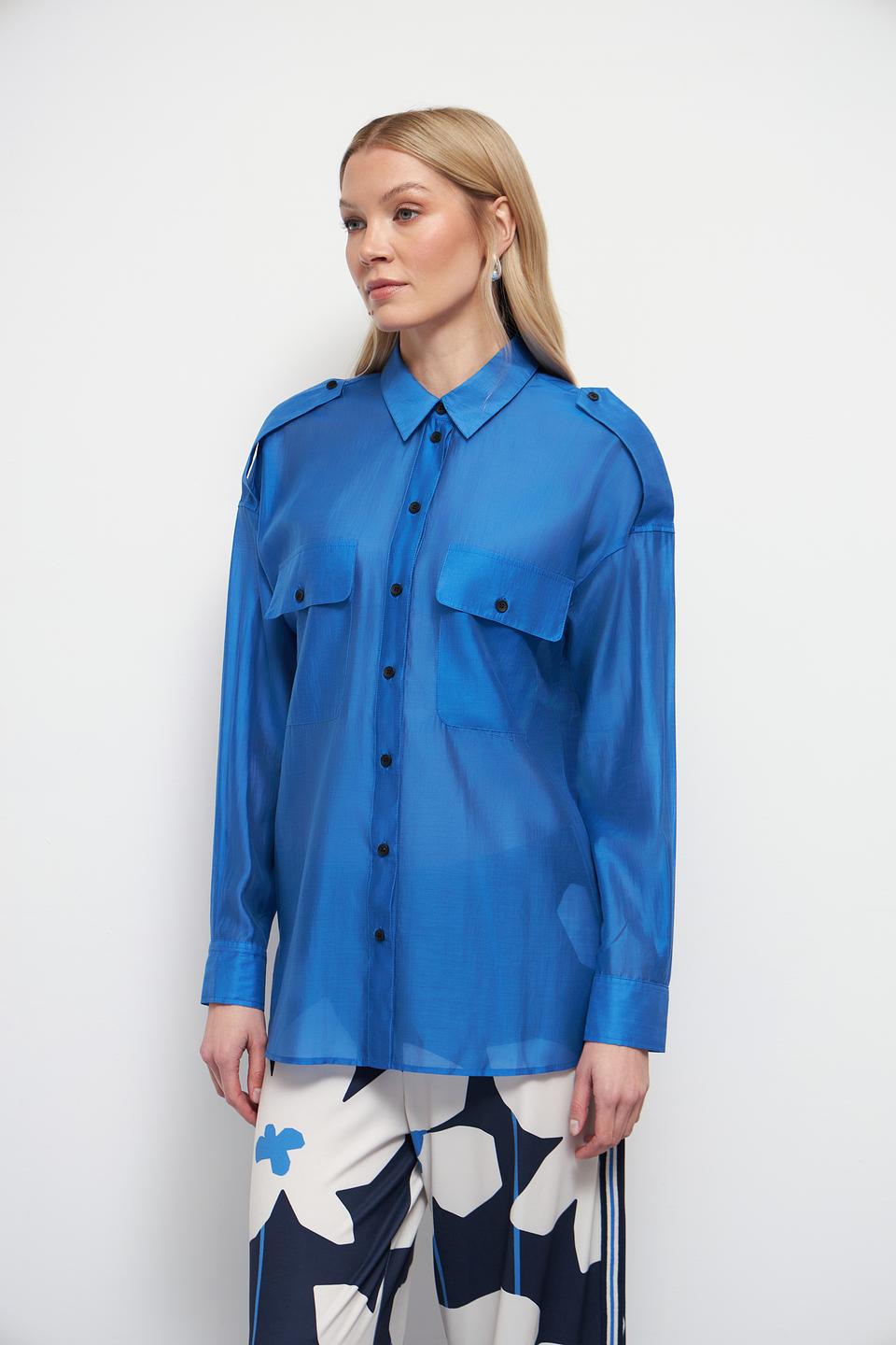 Рубашка Oui длинный рукав синяя