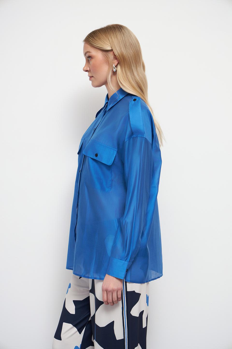 Рубашка Oui длинный рукав синяя