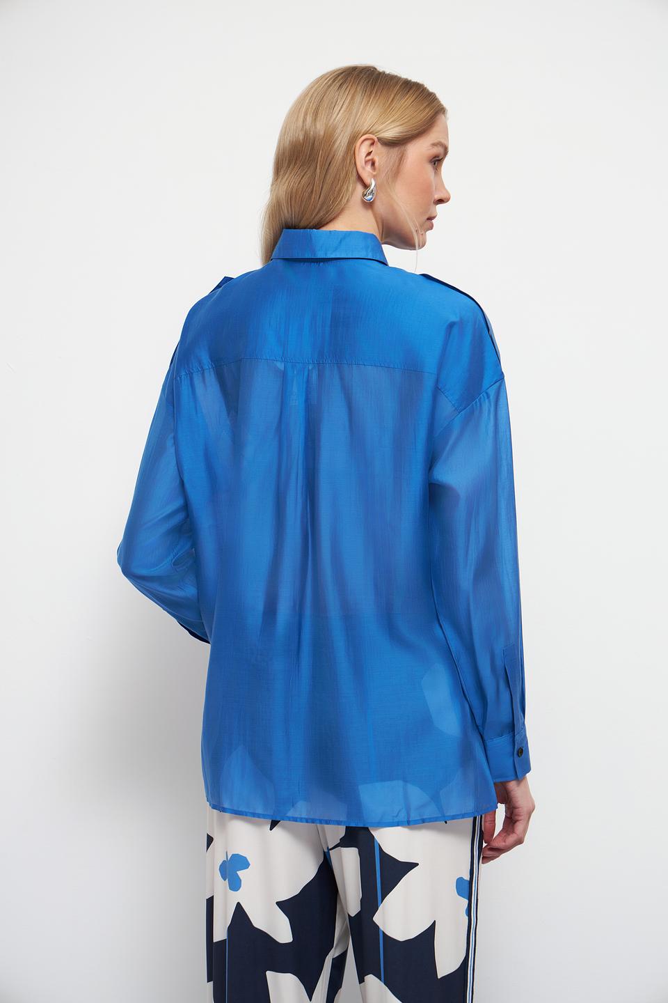 Рубашка Oui длинный рукав синяя