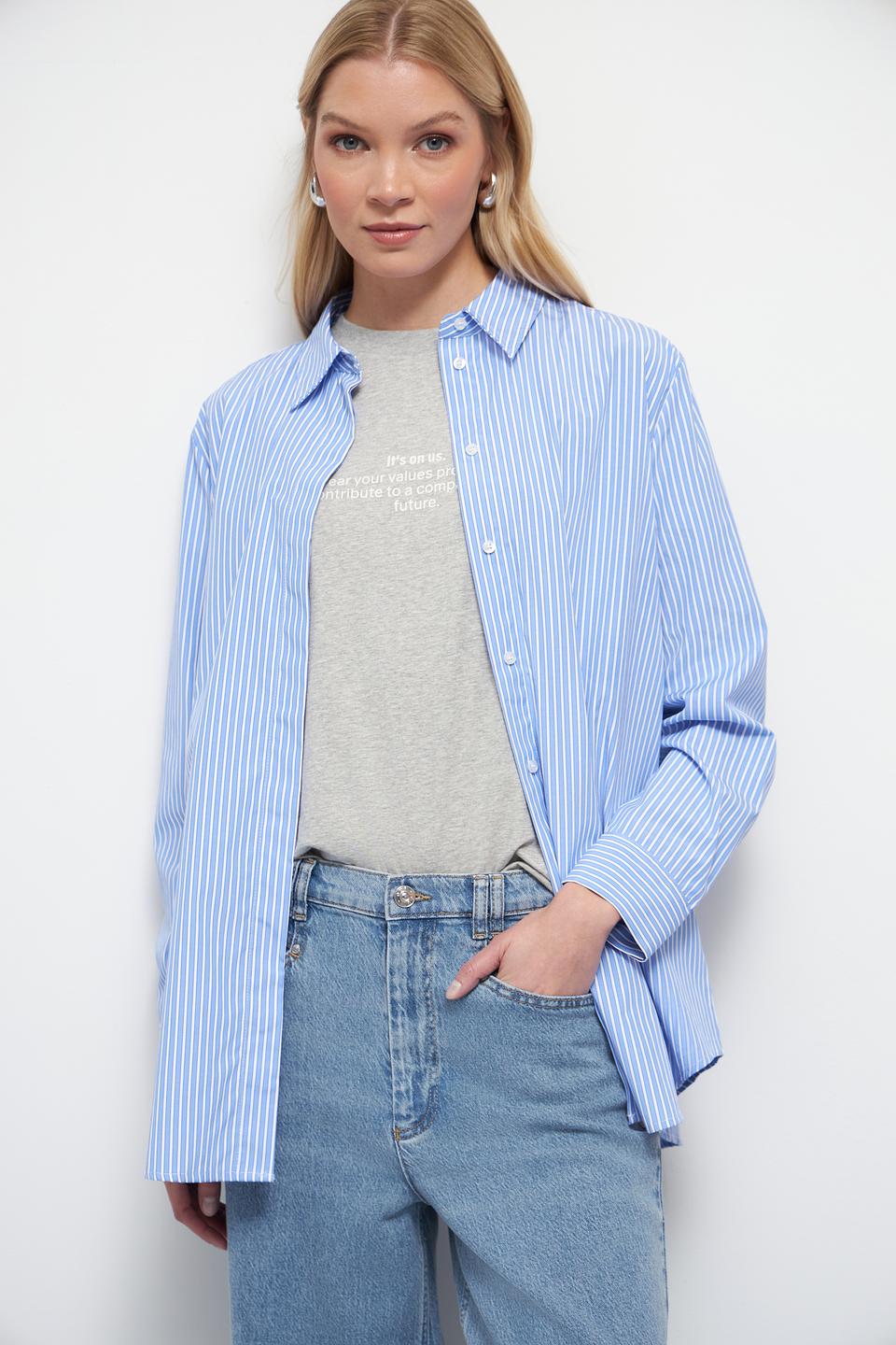 Рубашка Oui в полоску голубую