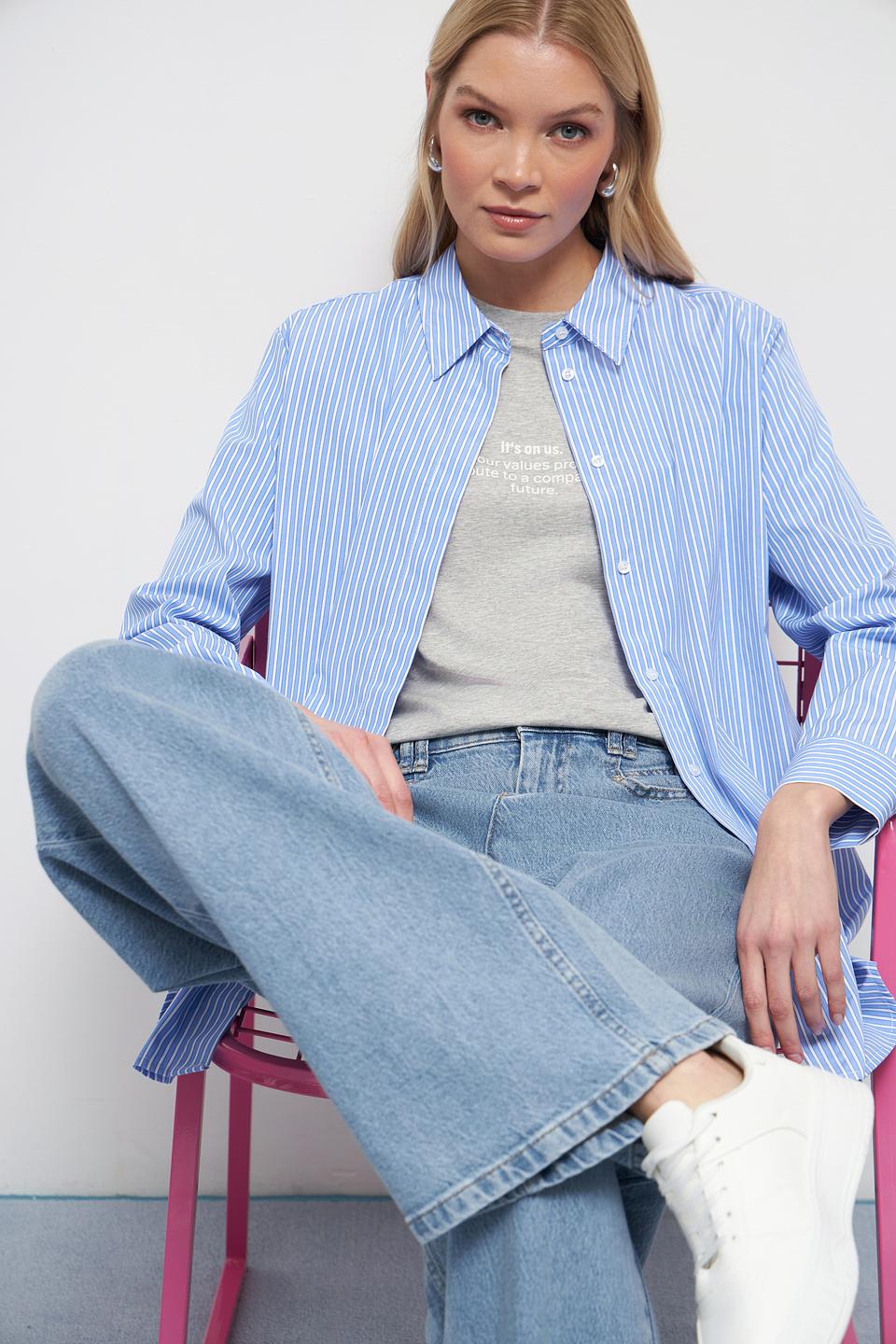 Рубашка Oui в полоску голубую