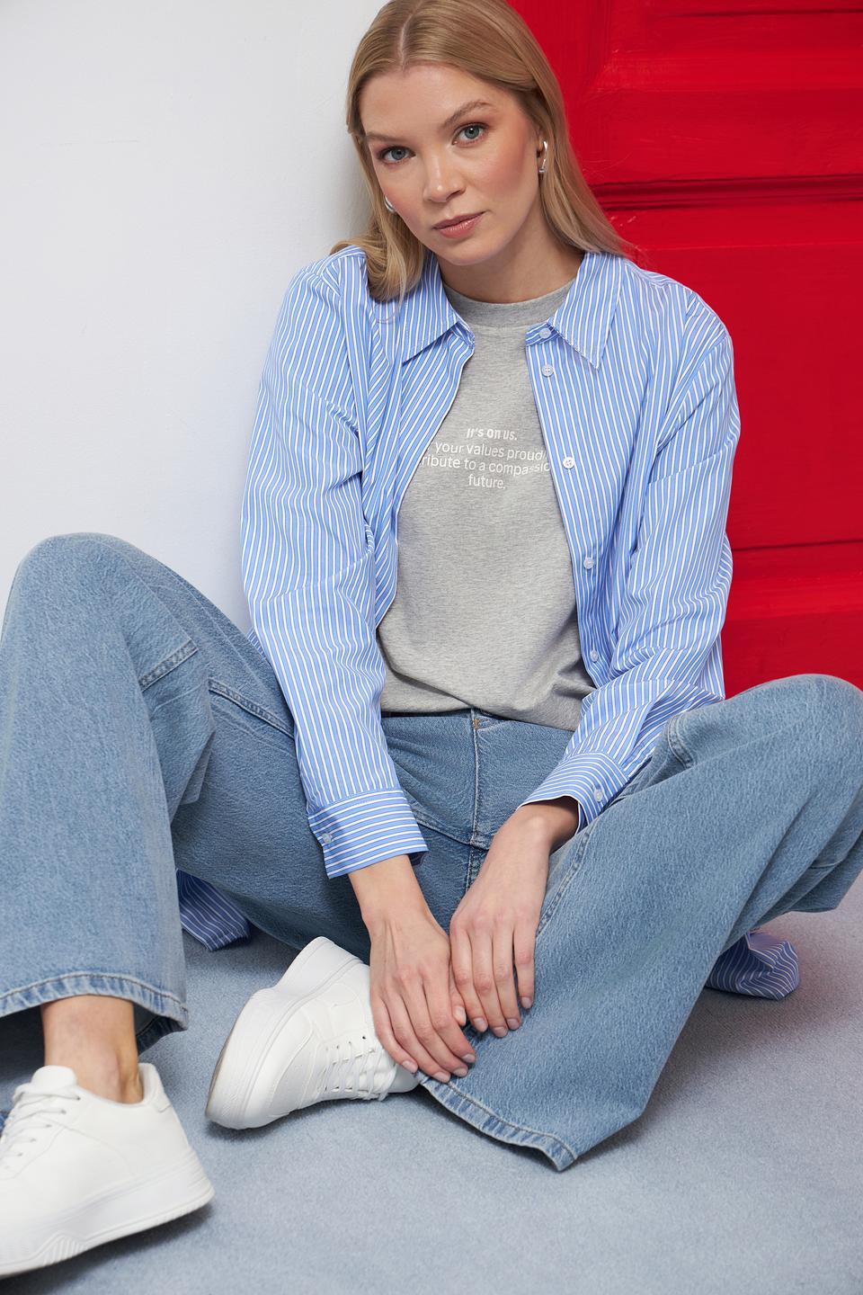 Рубашка Oui в полоску голубую