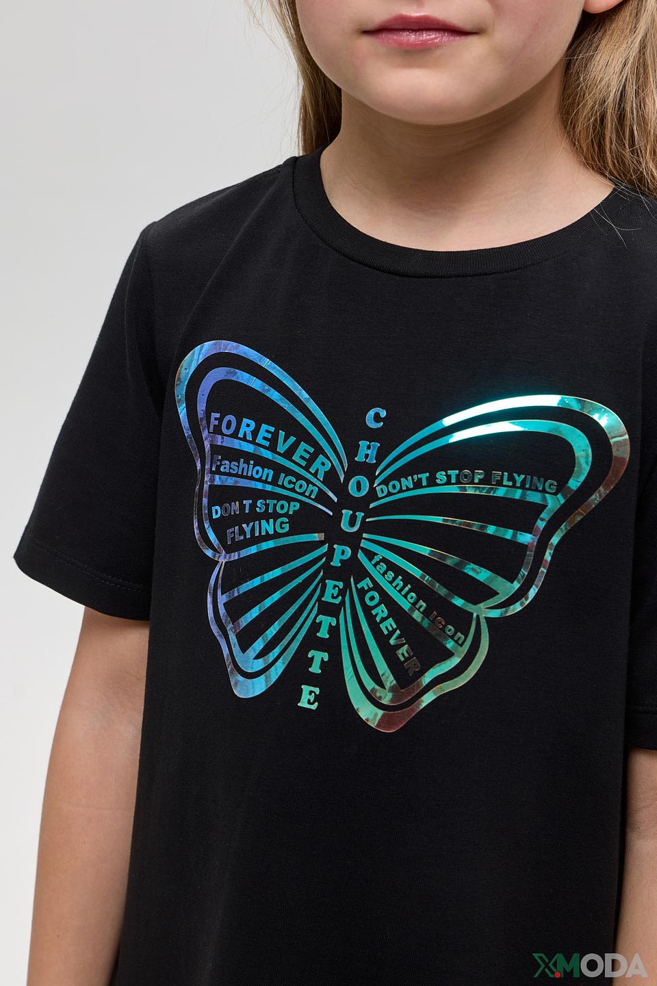 Платье Choupette чёрное с ирисцентной бабочкой и плиссированным подолом