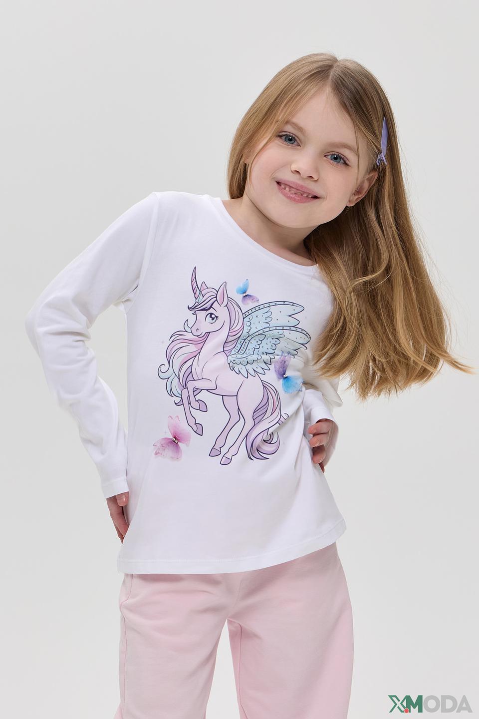 Лонгслив для девочки Choupette, белый с единорогом