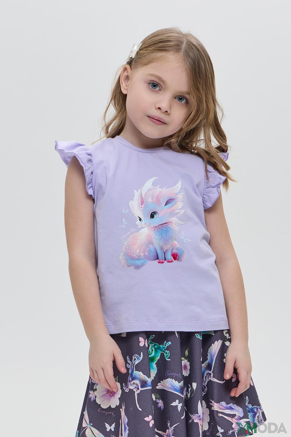 Футболка Choupette лавандовая с драконом и рукавами крылышками