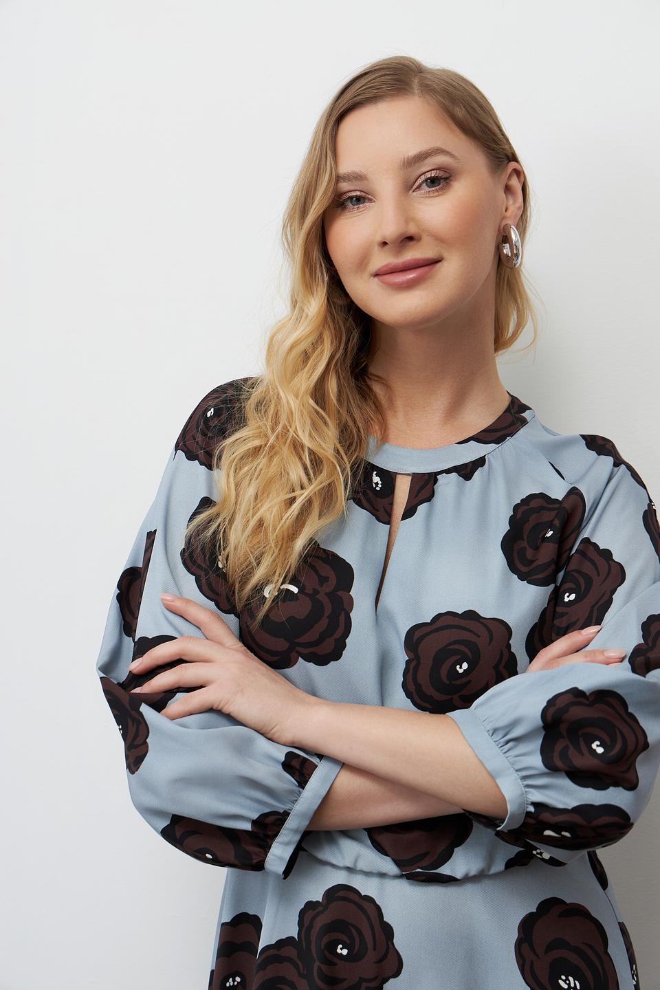 Платье Luisa Cerano с розами голубое