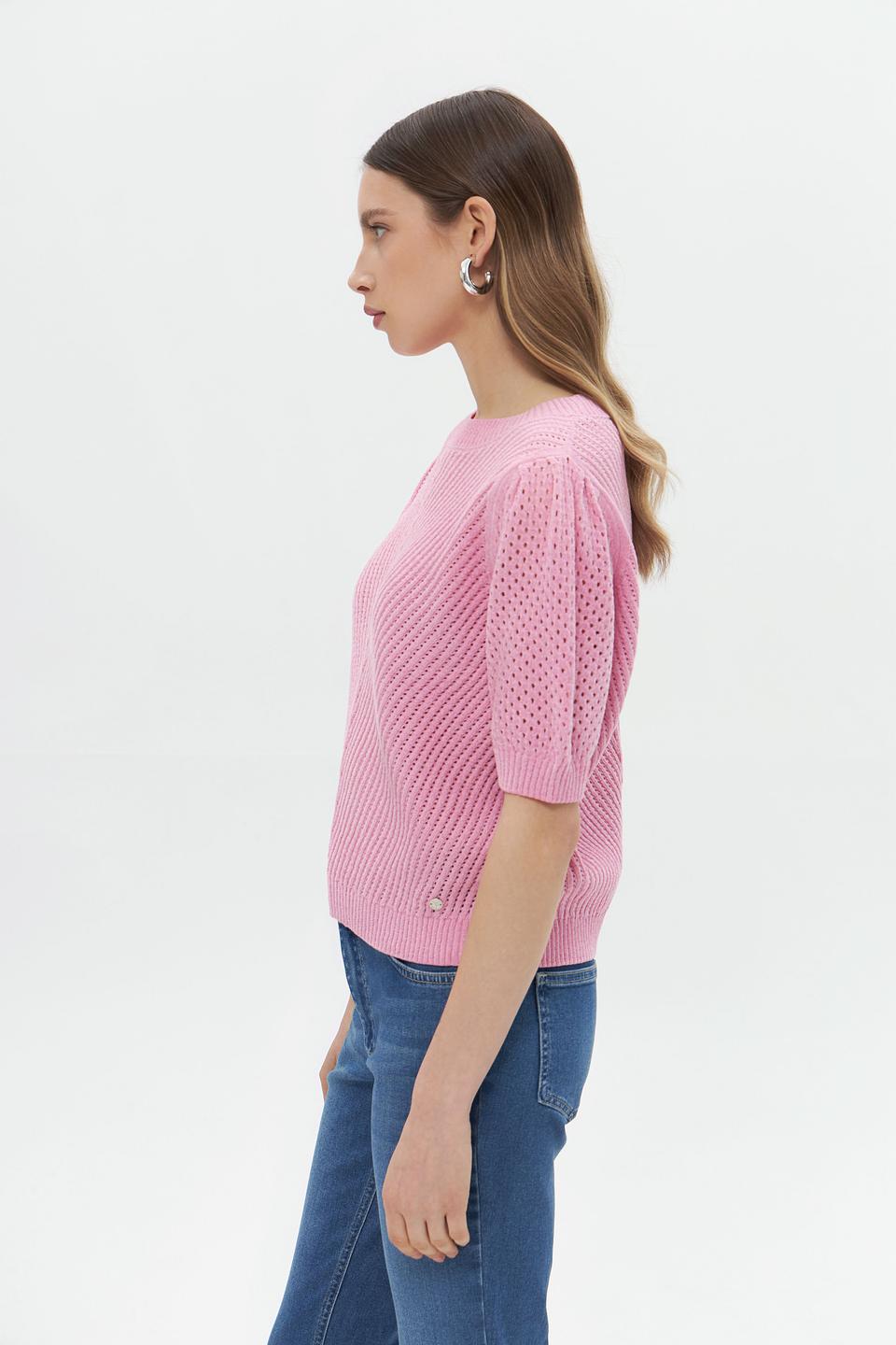 Пуловер Monari розовый с ажурной вязкой