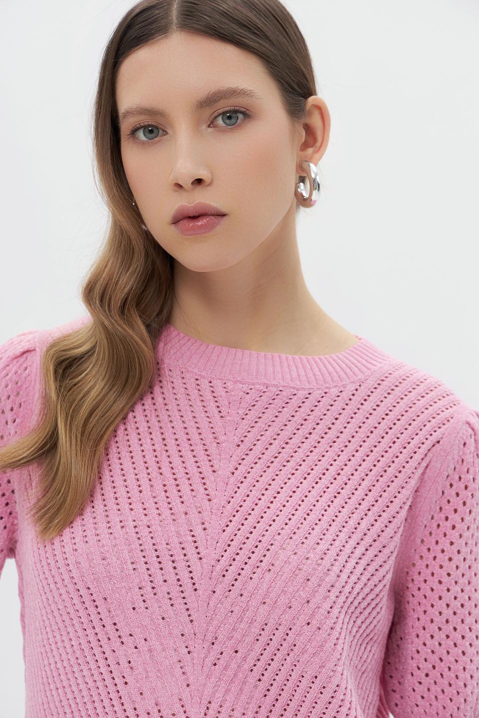 Пуловер Monari розовый с ажурной вязкой