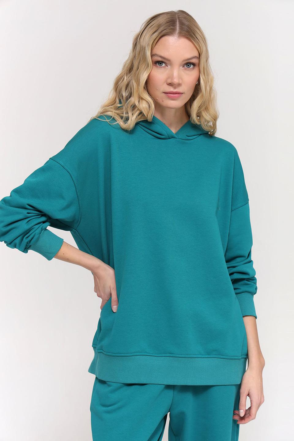 Пуловер Pezzo с капюшоном изумрудный