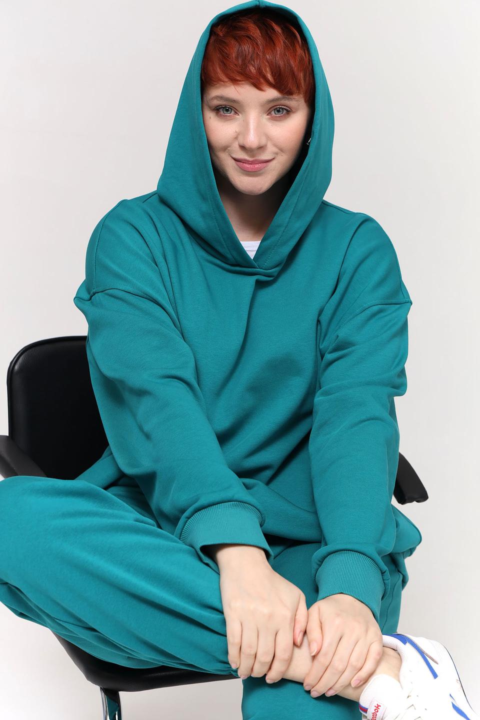 Пуловер Pezzo с капюшоном изумрудный