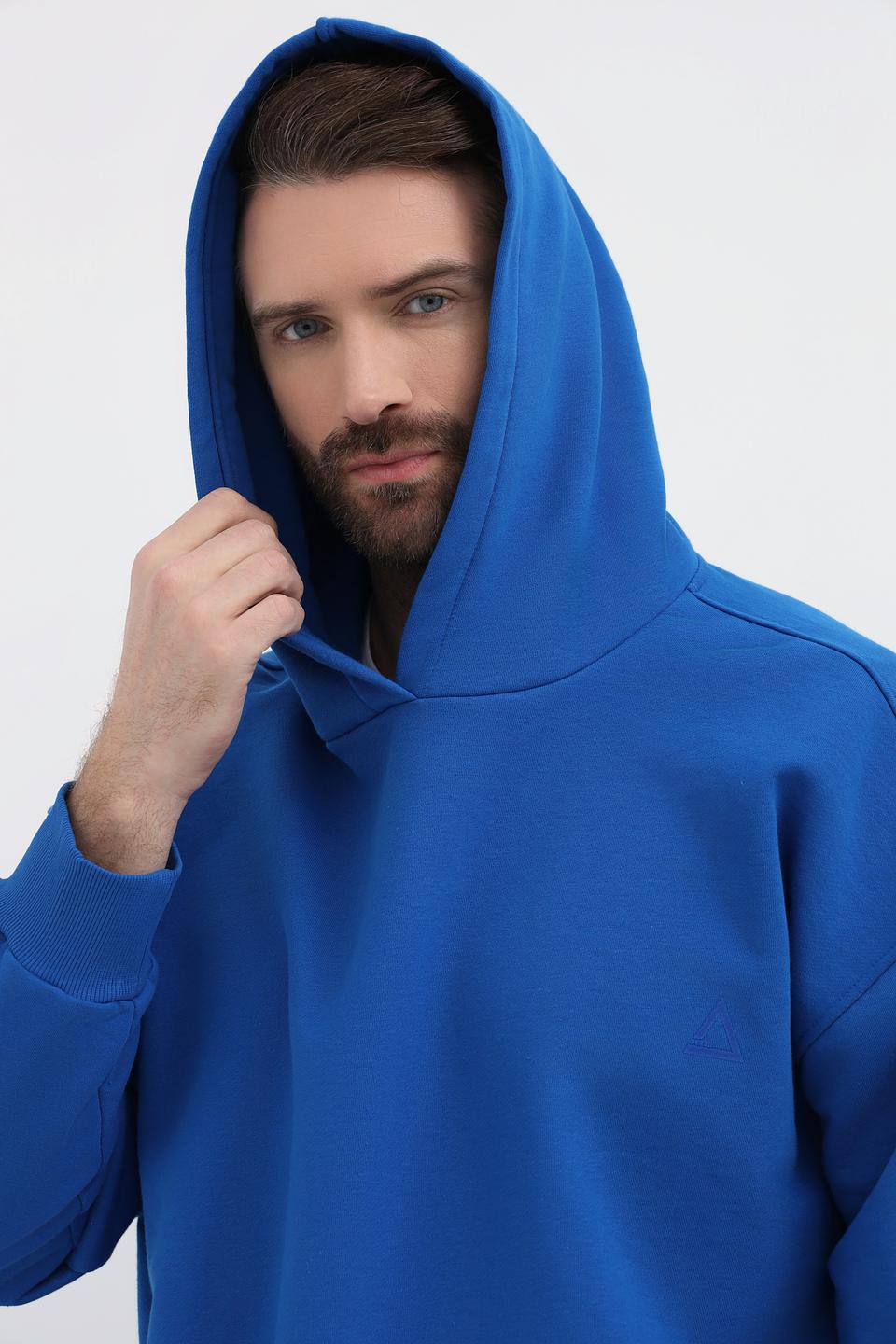 Пуловер Pezzo синий с капюшоном