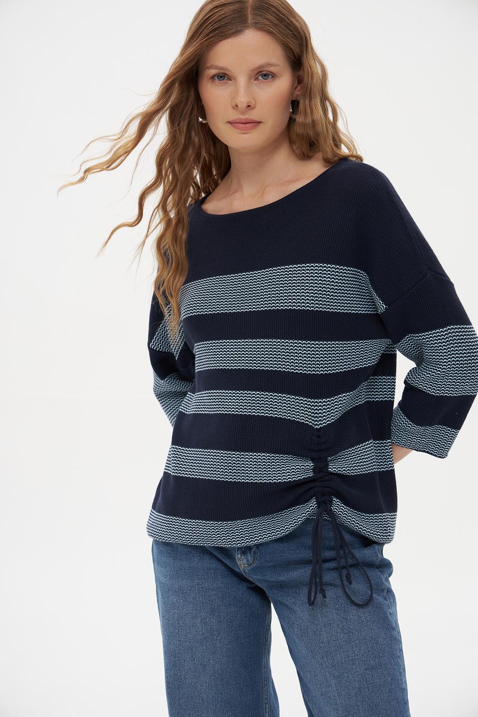 Пуловер Pezzo синий с голубыми полосками и кулиской