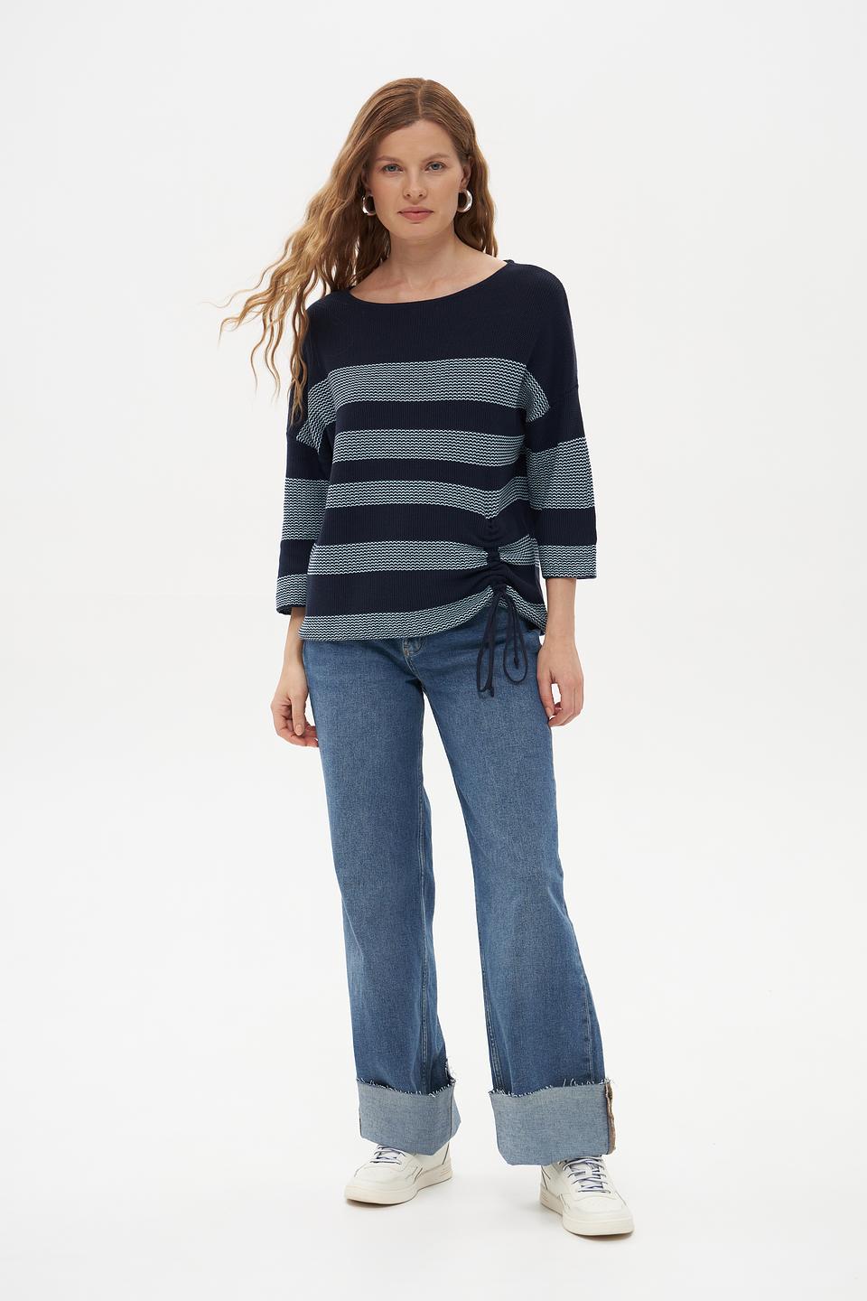 Пуловер Pezzo синий с голубыми полосками и кулиской