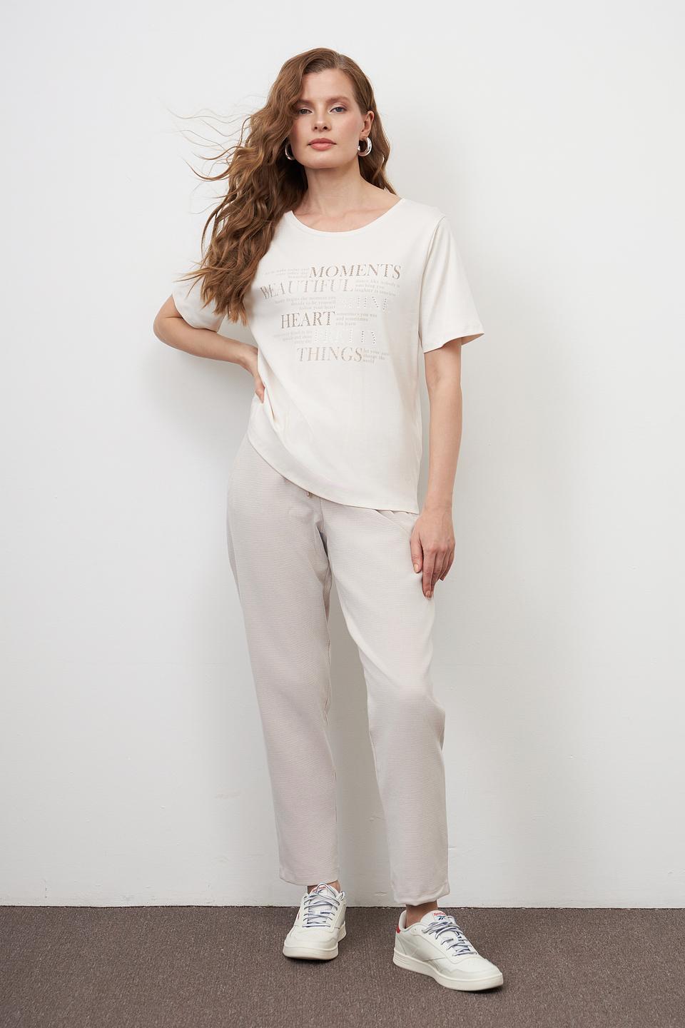 Брюки трикотажные Betty and Co бежевые