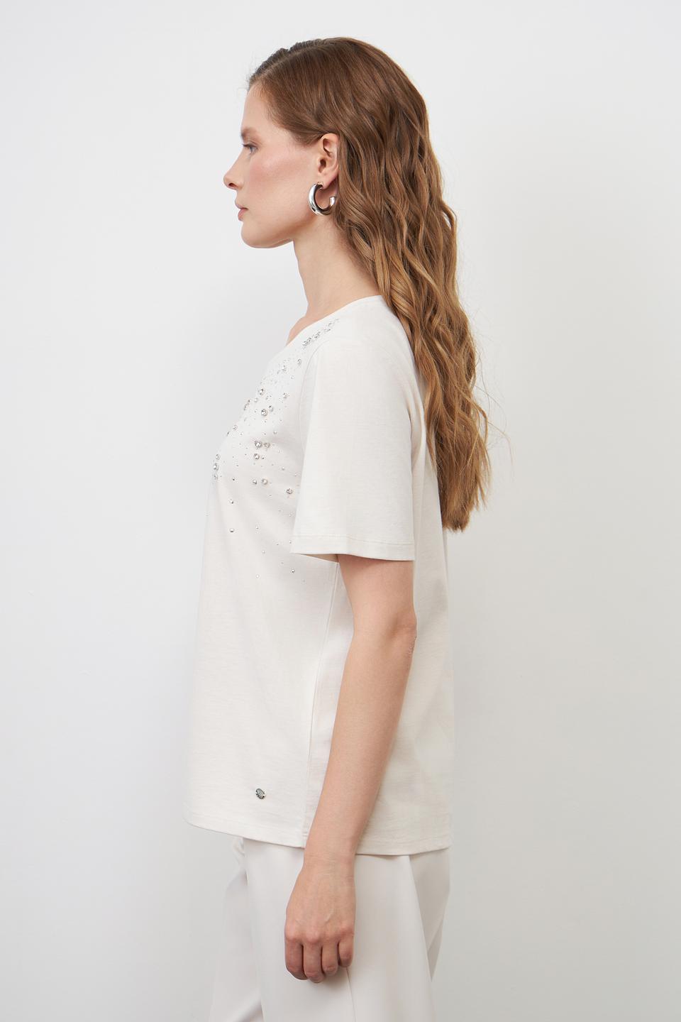 Футболка Monari с кристаллами бежевая