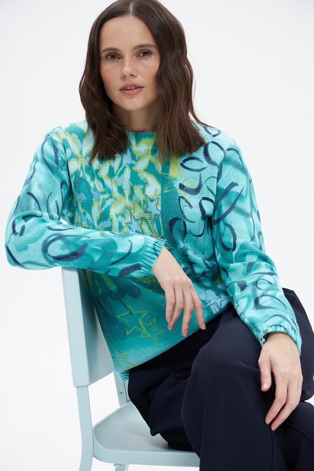 Пуловер Rabe collection с принтом бирюзовый