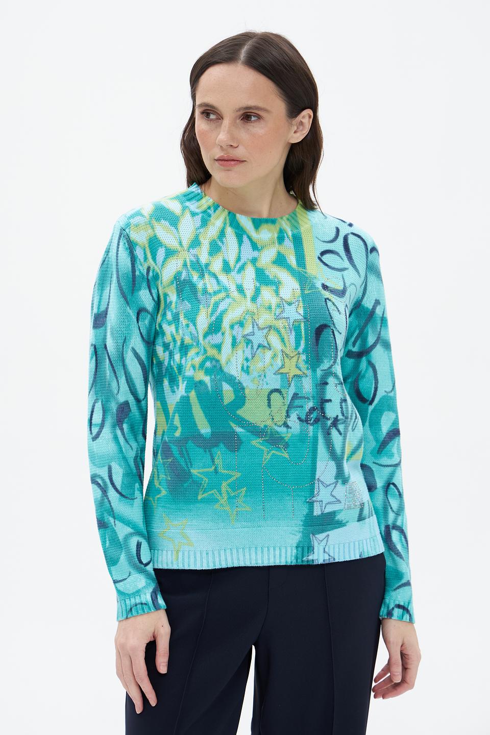 Пуловер Rabe collection с принтом бирюзовый
