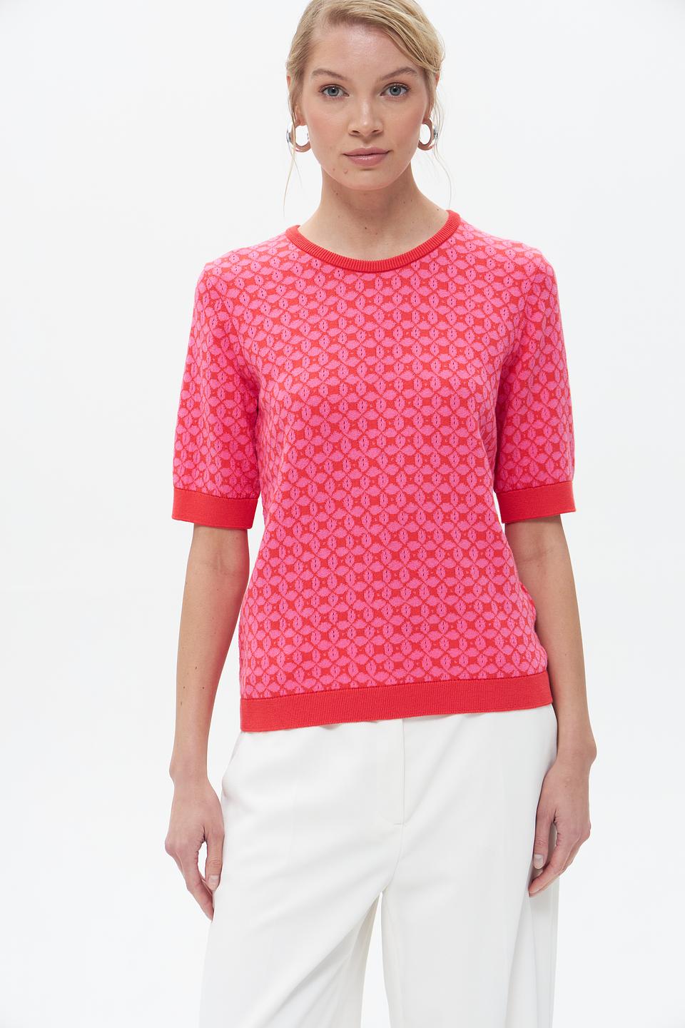 Пуловер Gerry Weber розовый с рисунком хлопок