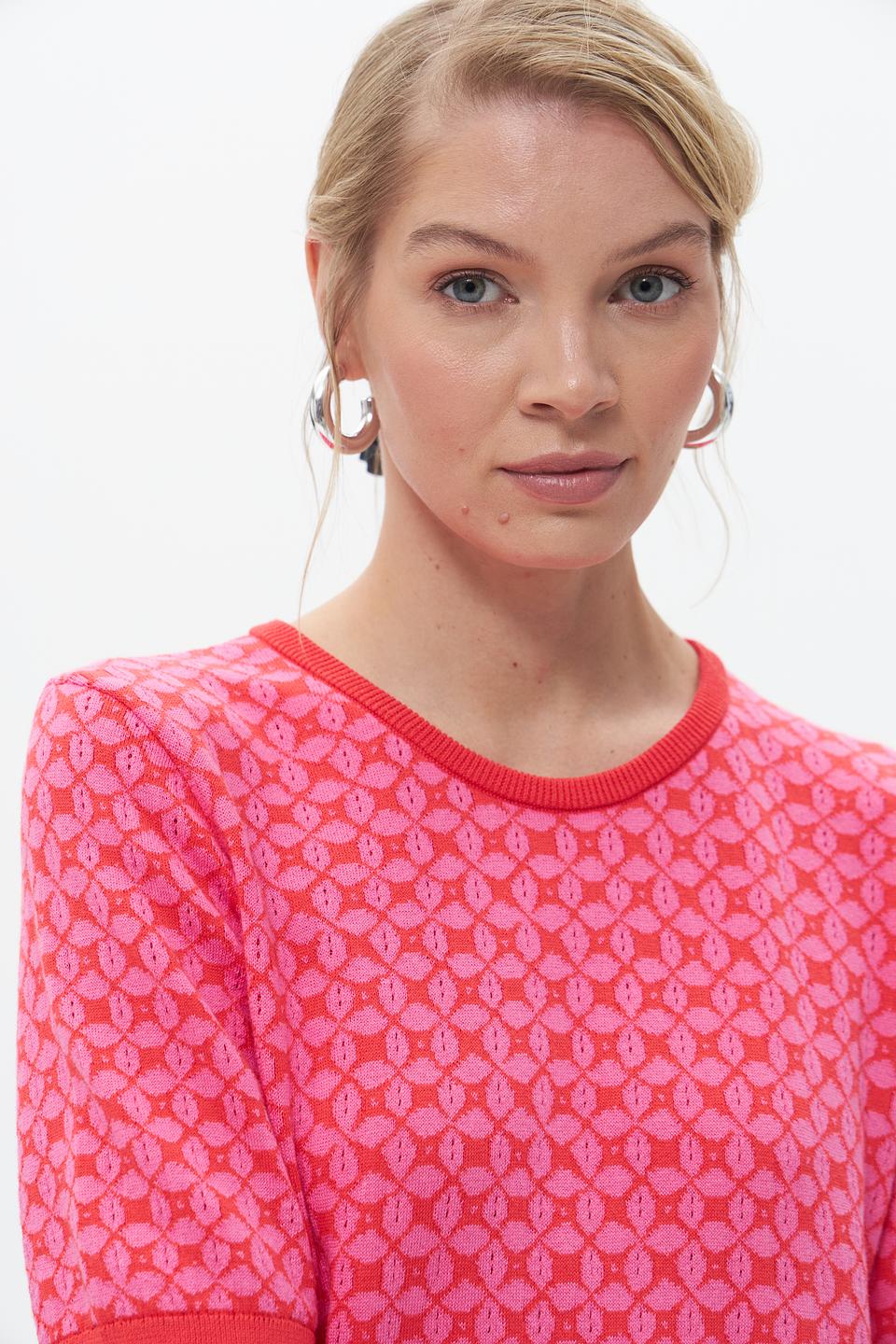 Пуловер Gerry Weber розовый с рисунком хлопок