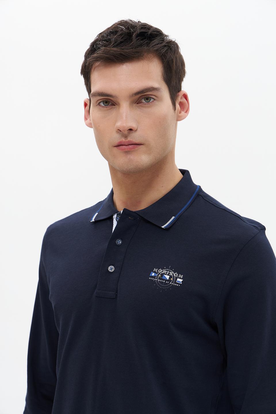 Поло Granchio с длинным рукавом тёмно-синее