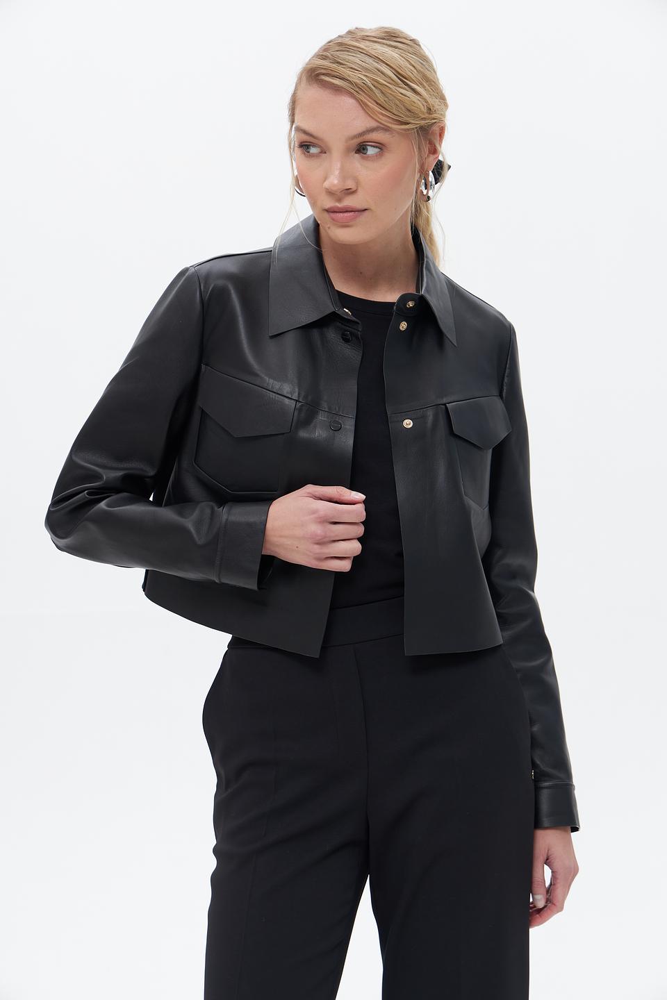 Жакет Marc Cain кожаный чёрный