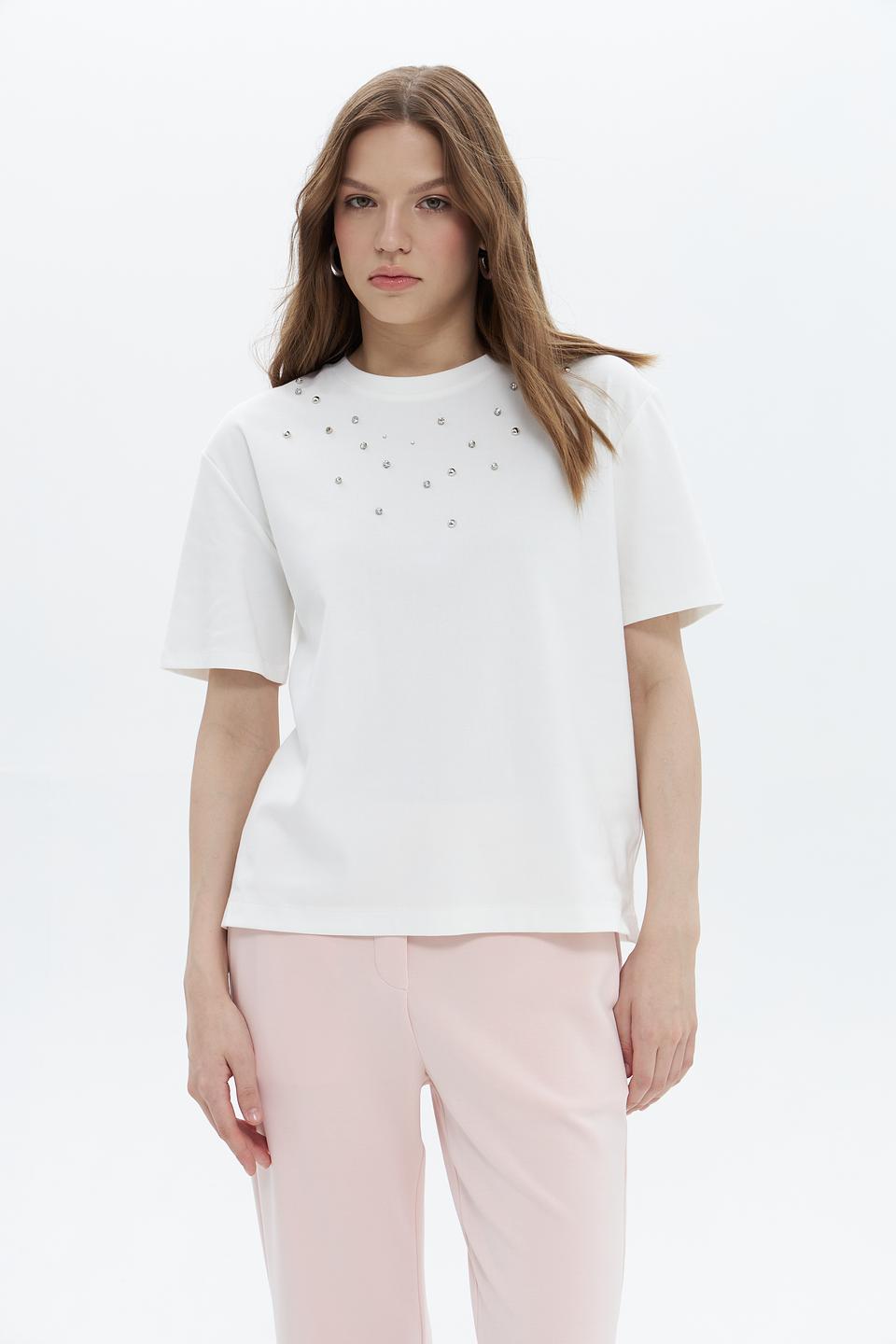 Футболка Oui белая с декоративными элементами
