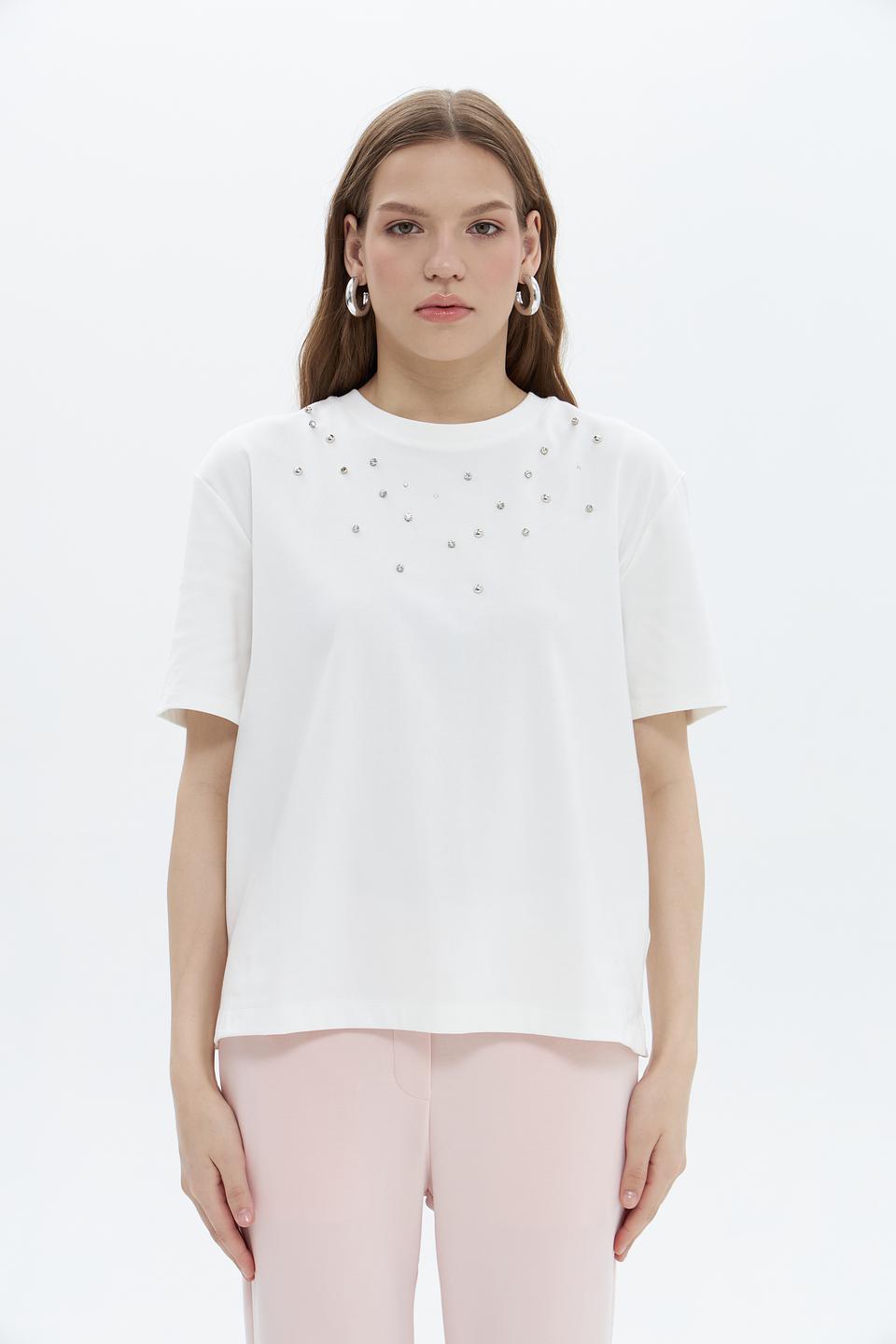 Футболка Oui белая с декоративными элементами