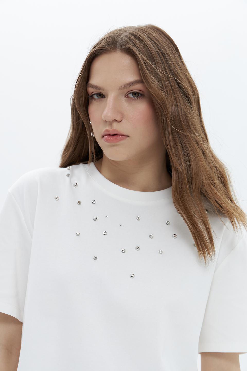 Футболка Oui белая с декоративными элементами
